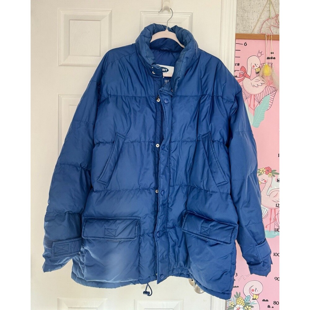 Vintage Old Navy Mens XL Blue Down Feather Winter Jacket Pockets